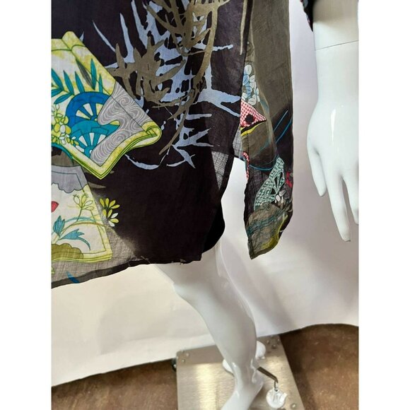 Citron Bohemian Kimono Shirt With Artistic Floral Print & Button Closure Sz 1X - Picture 7 of 12